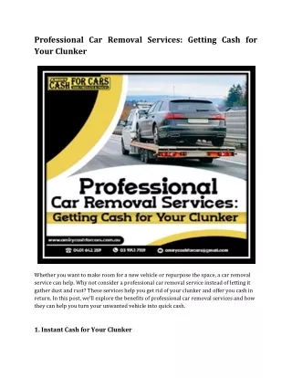 Professional Car Removal Services Getting Cash for Your Clunker
