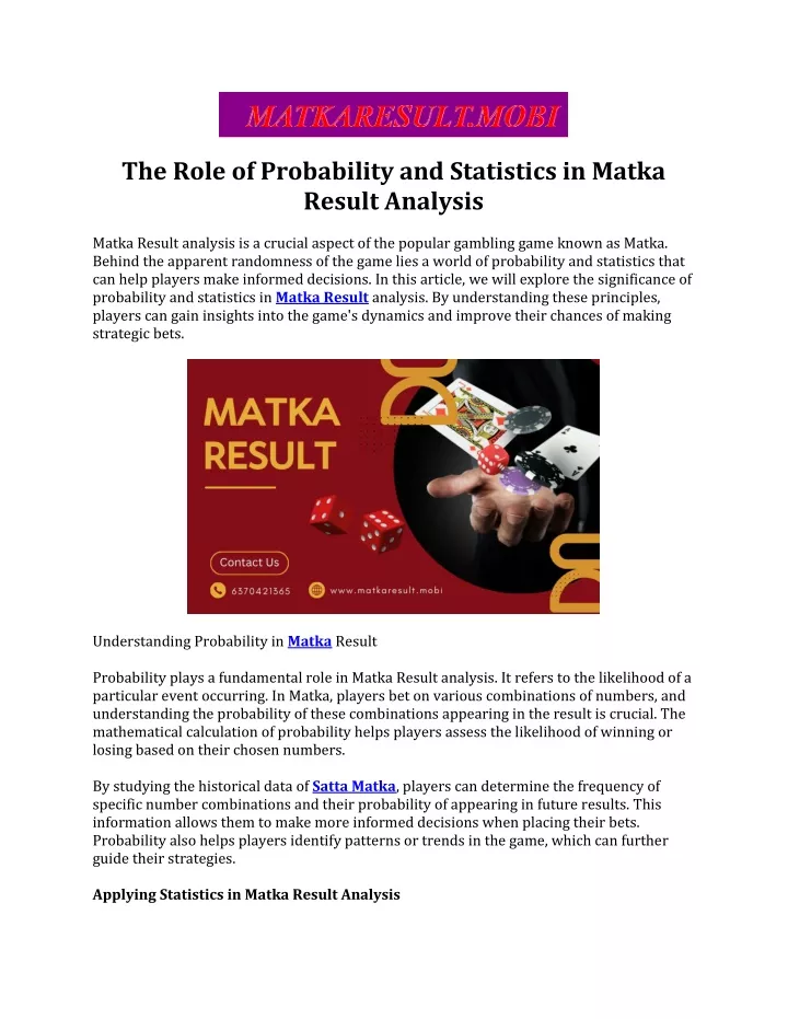 the role of probability and statistics in matka