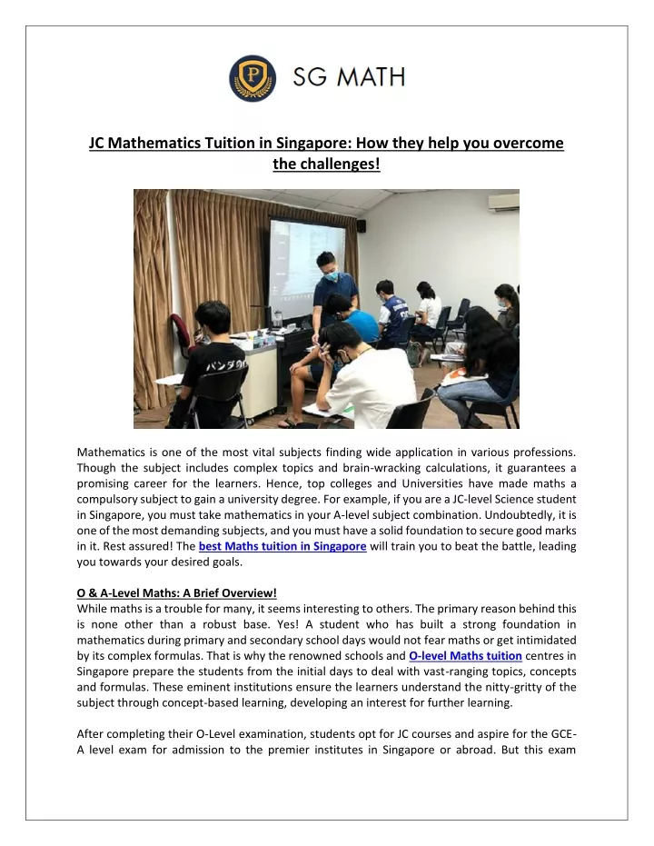 jc mathematics tuition in singapore how they help