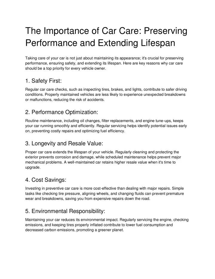 the importance of car care preserving performance