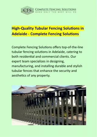 Tubular Fencing Adelaide