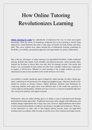 How Online Tutoring Revolutionizes Learning