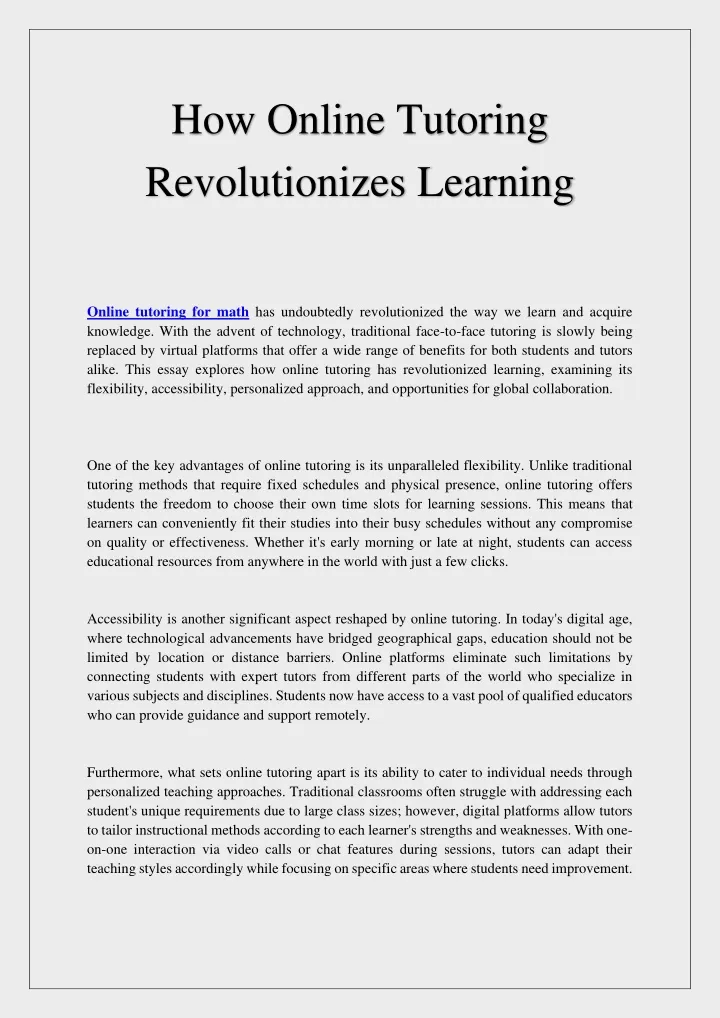 how online tutoring revolutionizes learning