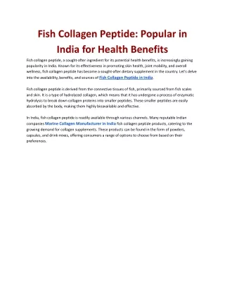 Fish Collagen Peptide: Popular in India for Health Benefits