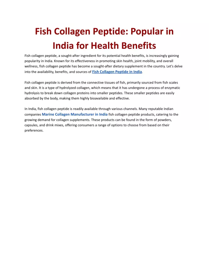 fish collagen peptide popular in india for health