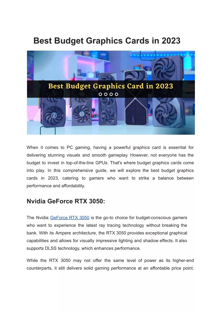PPT Best Budget Gaming Graphics Cards in 2023 PowerPoint Presentation