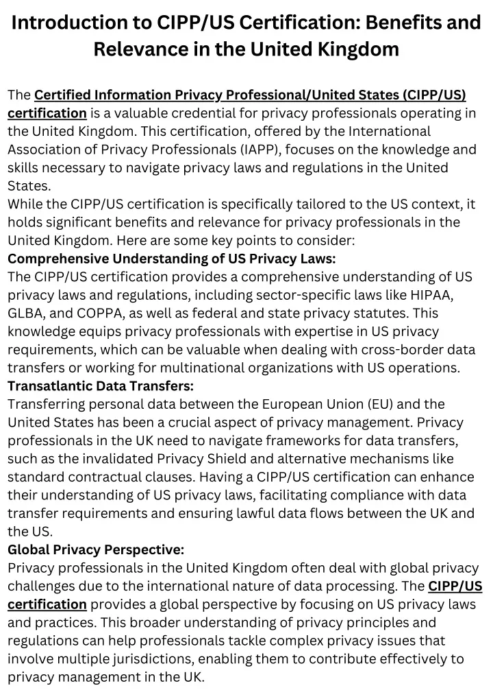 introduction to cipp us certification benefits