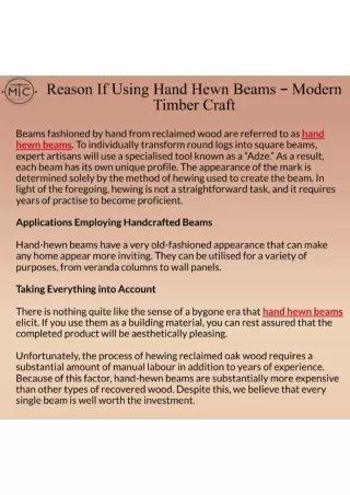 Reason If Using Hand Hewn Beams – Modern Timber Craft