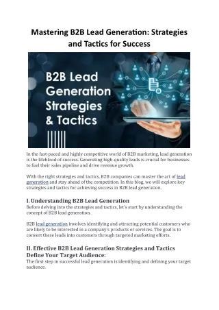 Mastering B2B Lead Generation: Strategies and Tactics for Success