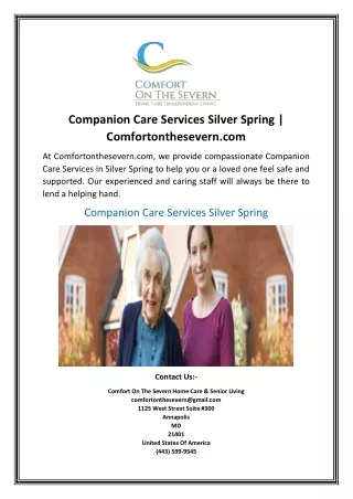 Companion Care Services Silver Spring | Comfortonthesevern.com
