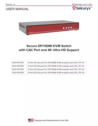 Secure 4-Port, Single-Head DP/HDMI KVM Switch CK4-HP104C