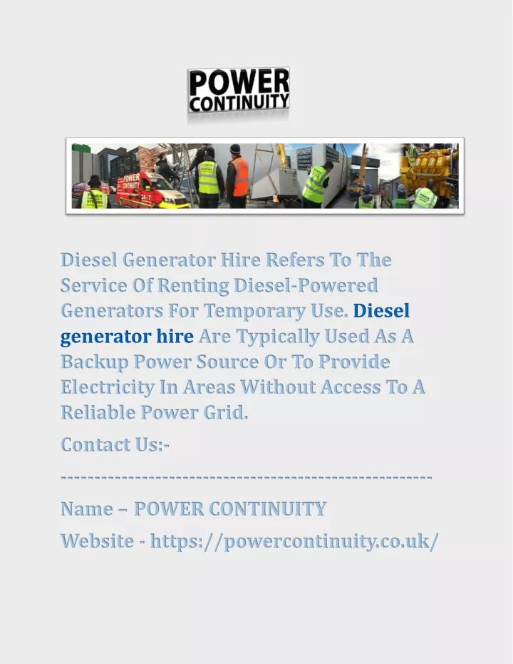 diesel generator hire refers to the service