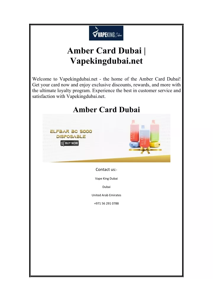 amber card dubai vapekingdubai net