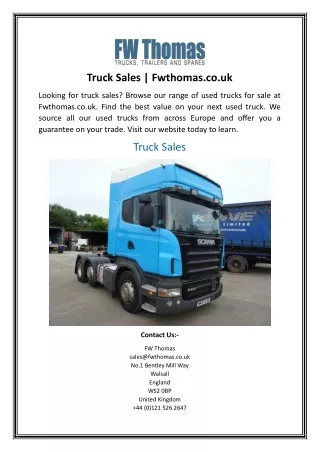 Truck Sales | Fwthomas.co.uk