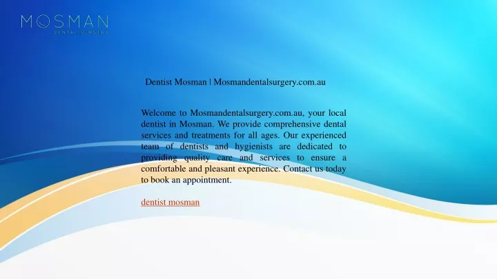 dentist mosman mosmandentalsurgery com au