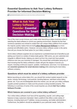 WHAT TO ASK YOUR LOTTERY SOFTWARE PROVIDER ESSENTIAL QUESTIONS FOR SMART DECISION MAKING