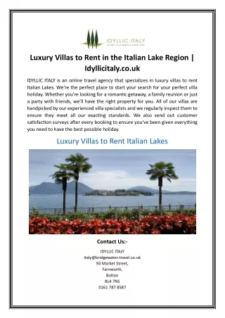 Luxury Villas to Rent in the Italian Lake Region | Idyllicitaly.co.uk