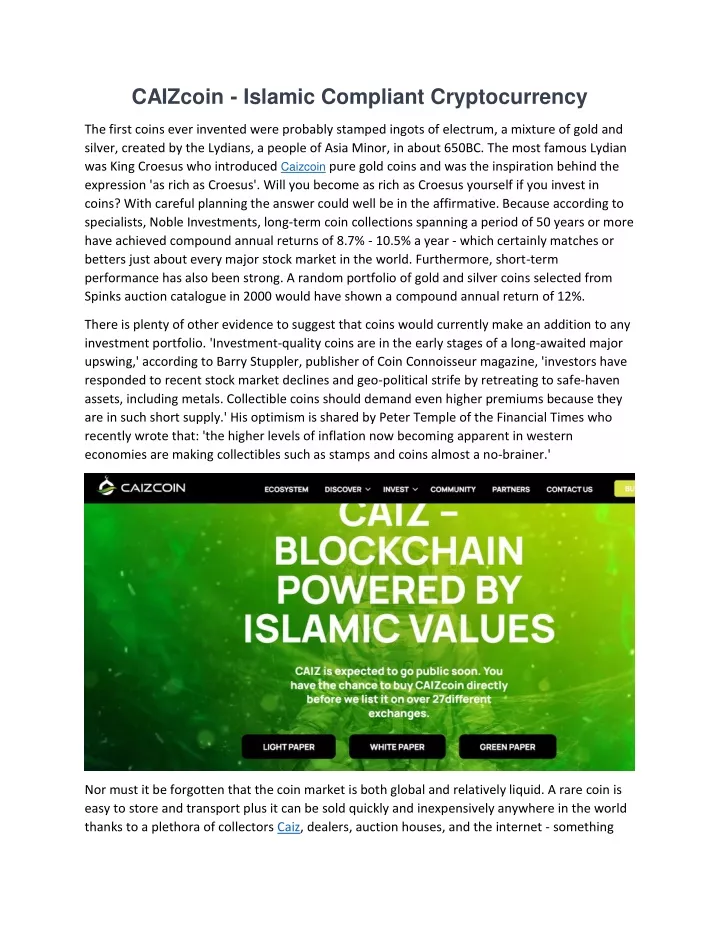 caizcoin islamic compliant cryptocurrency