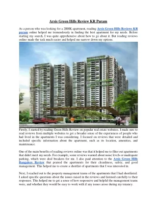 arsis green hills review kr puram