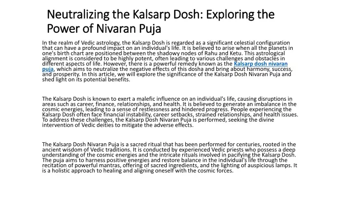 neutralizing the kalsarp dosh exploring the power of nivaran puja