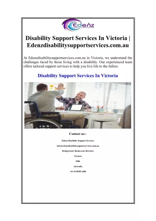 Disability Support Services In Victoria  Edenzdisabilitysupportservices.com.au