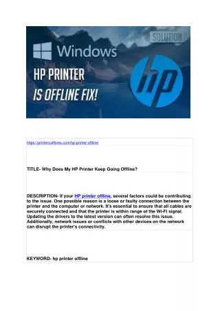 https printersofflines com hp printer offline