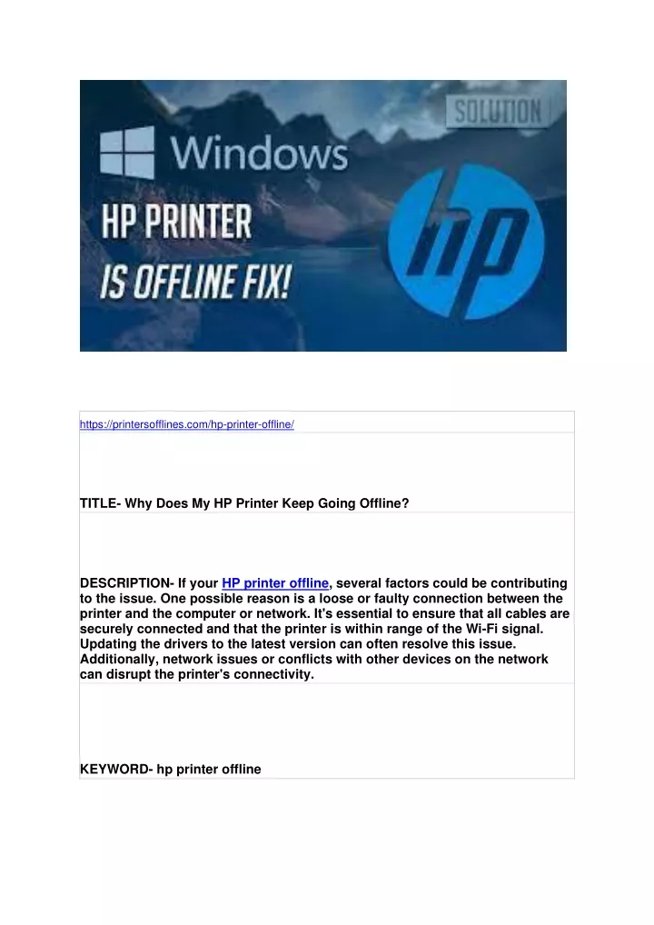 https printersofflines com hp printer offline