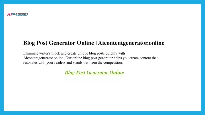 blog post generator online aicontentgenerator