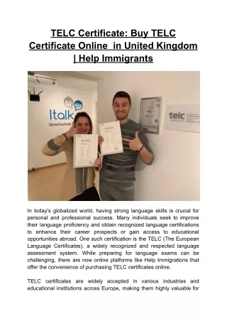 TELC Certificate_ Buy TELC Certificate Online  in United Kingdom _ Help Immigrations