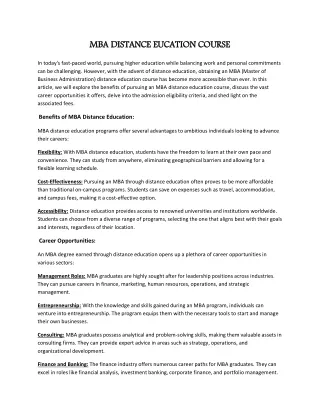 MBA DISTANCE EUCATION COURSE