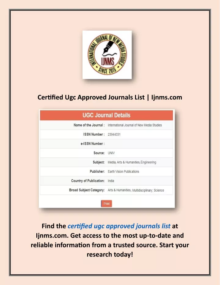 certified ugc approved journals list ijnms com