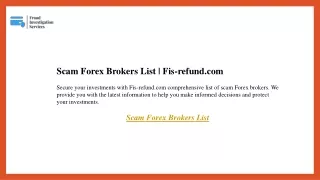 Scam Forex Brokers List  Fis-refund.com