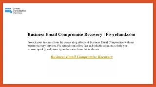 Business Email Compromise Recovery  Fis-refund.com