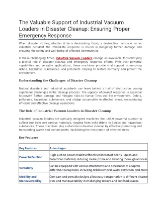 The Valuable Support of Industrial Vacuum Loaders in Disaster Cleanup Ensuring Proper Emergency Response