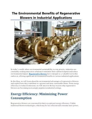 The Environmental Benefits of Regenerative Blowers in Industrial Applications