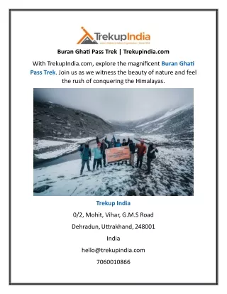 Buran Ghati Pass Trek | Trekupindia.com