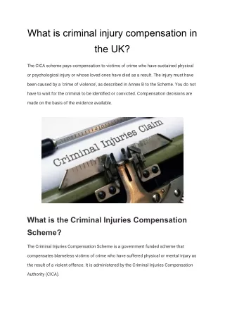 What is criminal injury compensation in the UK?