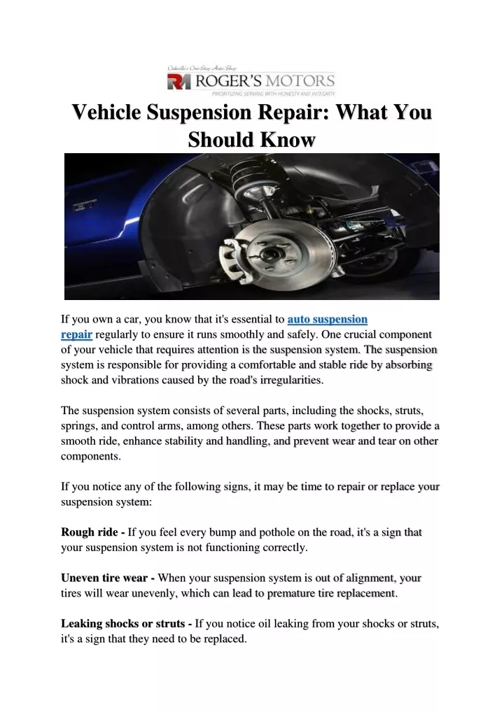 vehicle suspension repair what you should know