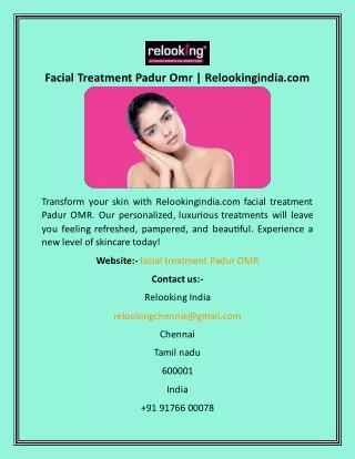 Facial Treatment Padur Omr  Relookingindia
