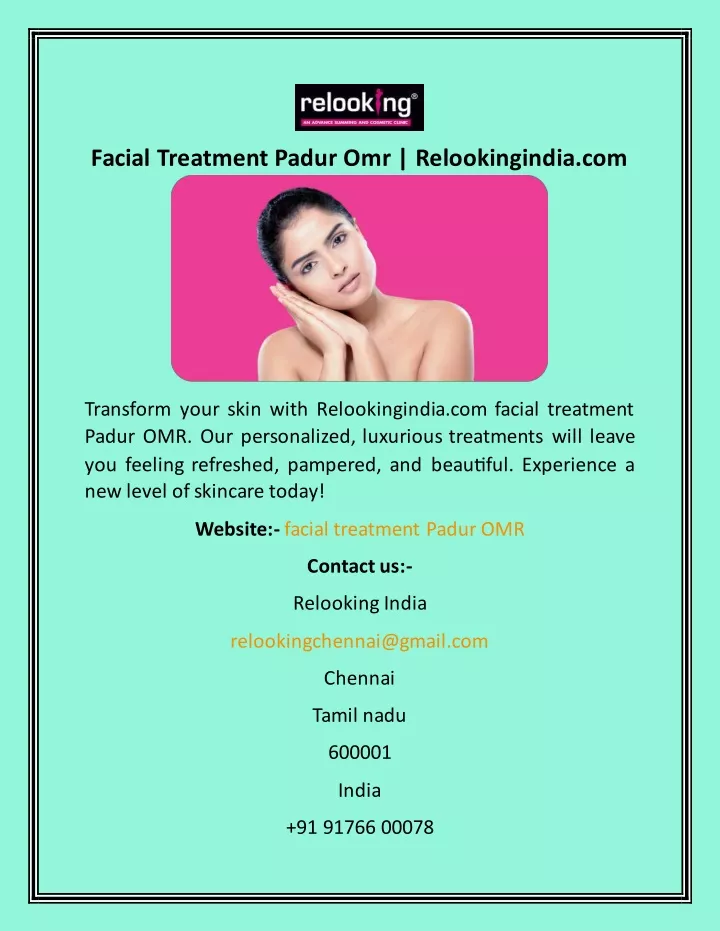 facial treatment padur omr relookingindia com