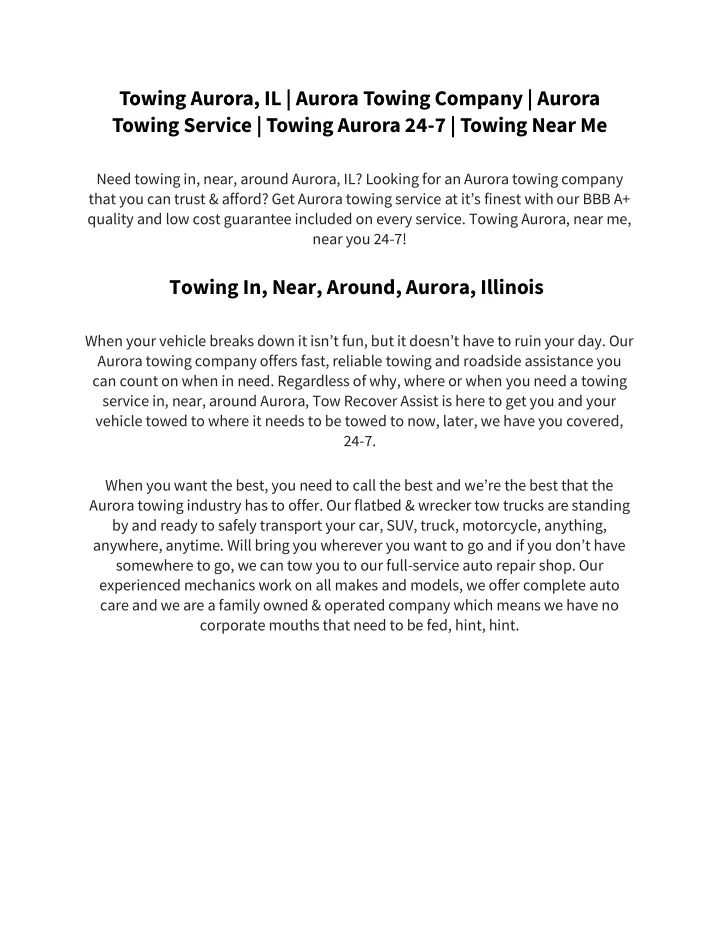 towing aurora il aurora towing company aurora