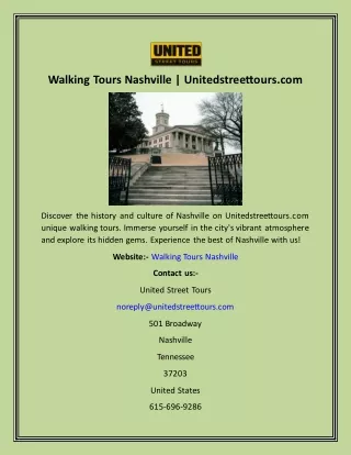 Walking Tours Nashville  Unitedstreettours