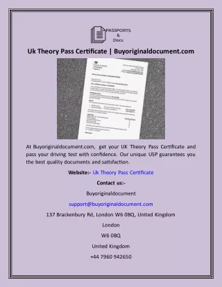 Uk Theory Pass Certificate  Buyoriginaldocument