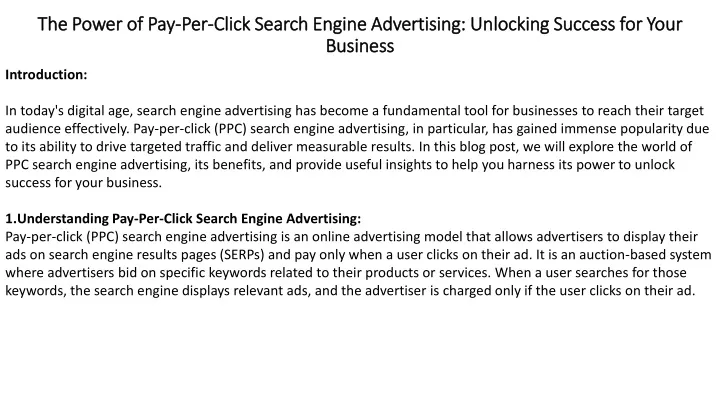 the power of pay per click search engine advertising unlocking success for your business