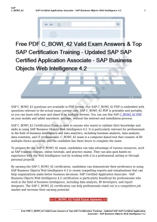 Free PDF C_BOWI_42 Valid Exam Answers & Top SAP Certification Training - Updated SAP SAP Certified Application Associate