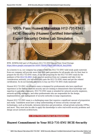 100% Pass Huawei Marvelous H12-731-ENU - HCIE-Security (Huawei Certified Internetwork Expert-Security) Online Lab Simula