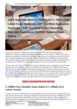 2023 High Pass-Rate C-THR83-2211–100% Free Latest Exam Materials | SAP Certified Application Associate - SAP SuccessFact