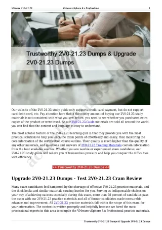 Trustworthy 2V0-21.23 Dumps & Upgrade 2V0-21.23 Dumps