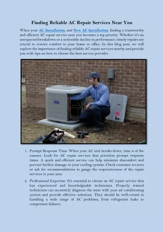 Finding Reliable AC Repair Services Near You