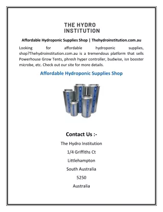 Affordable Hydroponic Supplies Shop | Thehydroinstitution.com.au
